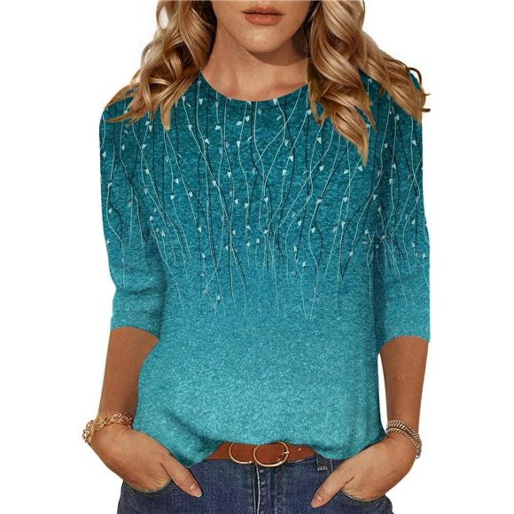 Women's Casual 3/4 Sleeve T-Shirts Round Neck Cute Tunic Tops Basic Tees